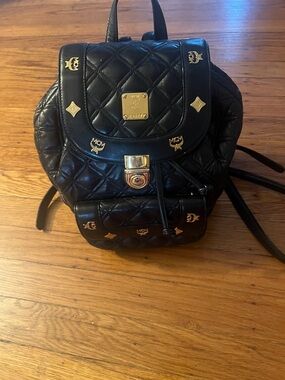 MCM Black Quilted Leather Mini Backpack with Gold Hardware